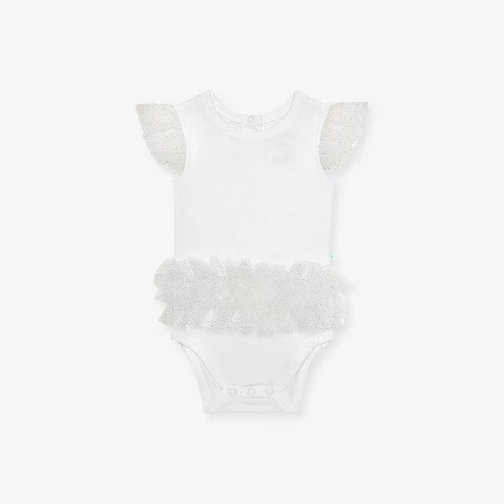 Posh Peanut Tulle Sleeve Ruffled Back Bodysuit Best Sale