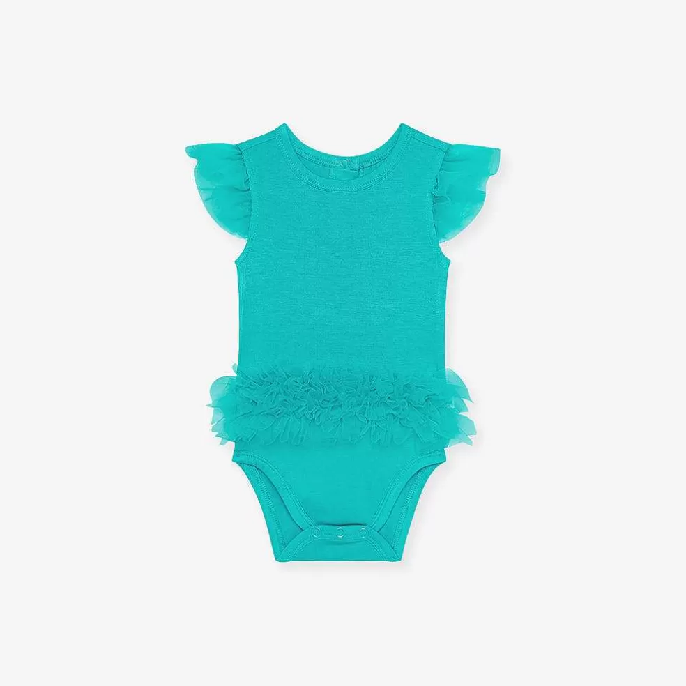 Posh Peanut Tulle Sleeve Ruffled Back Bodysuit Cheap