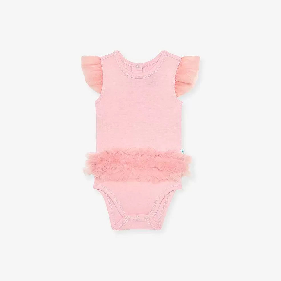 Posh Peanut Tulle Sleeve Ruffled Back Bodysuit Best Sale
