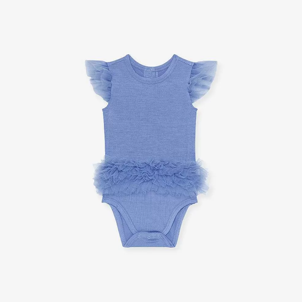 Posh Peanut Tulle Sleeve Ruffled Back Bodysuit New