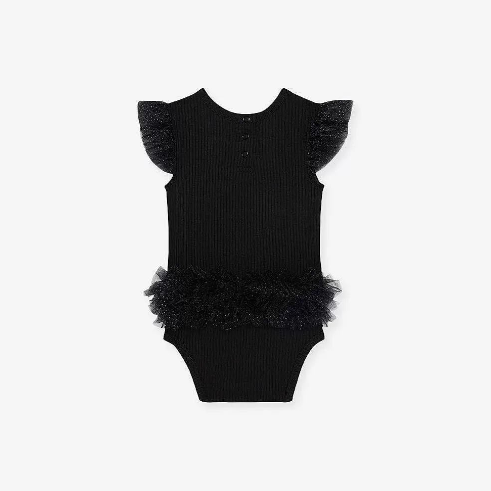 Posh Peanut Tulle Sleeve Ruffled Back Bodysuit Online