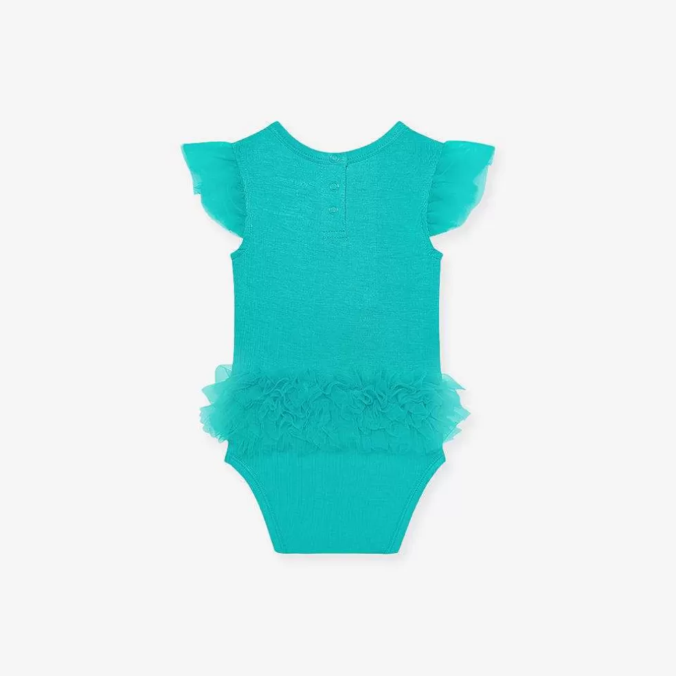 Posh Peanut Tulle Sleeve Ruffled Back Bodysuit Cheap