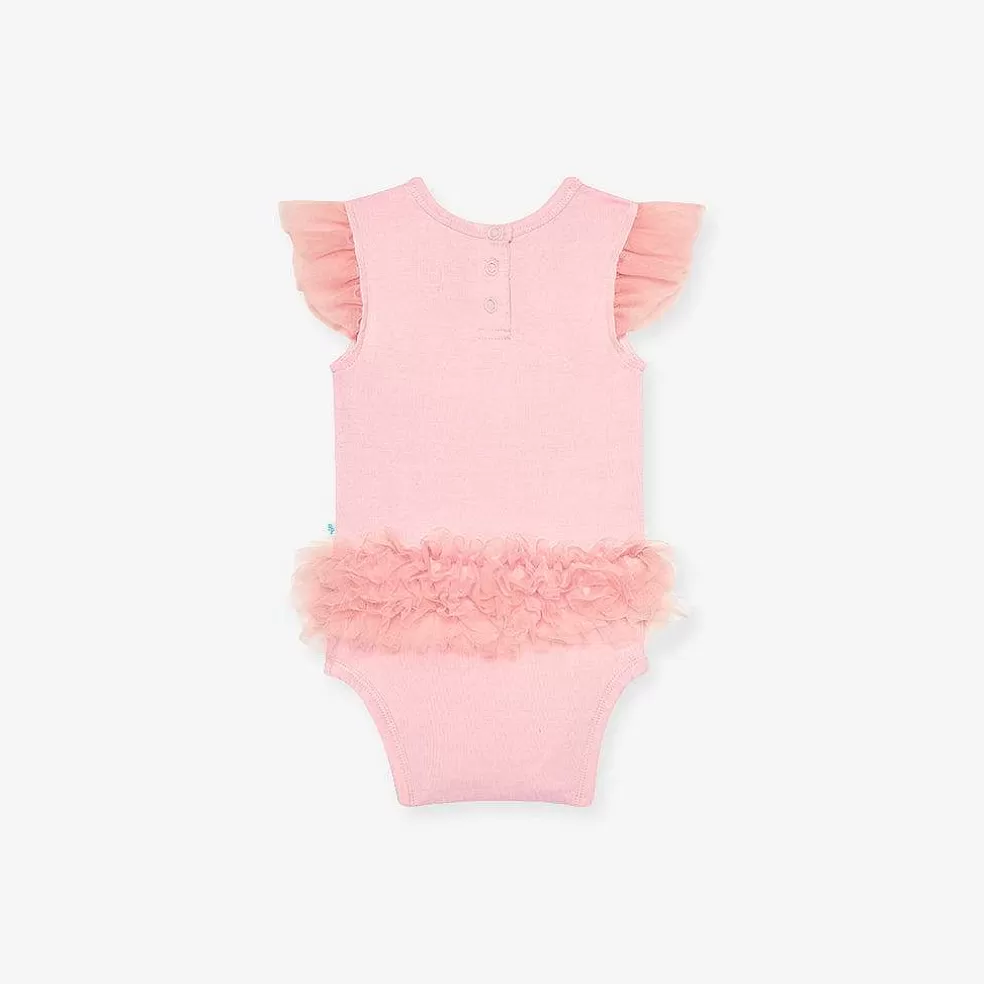 Posh Peanut Tulle Sleeve Ruffled Back Bodysuit Best Sale