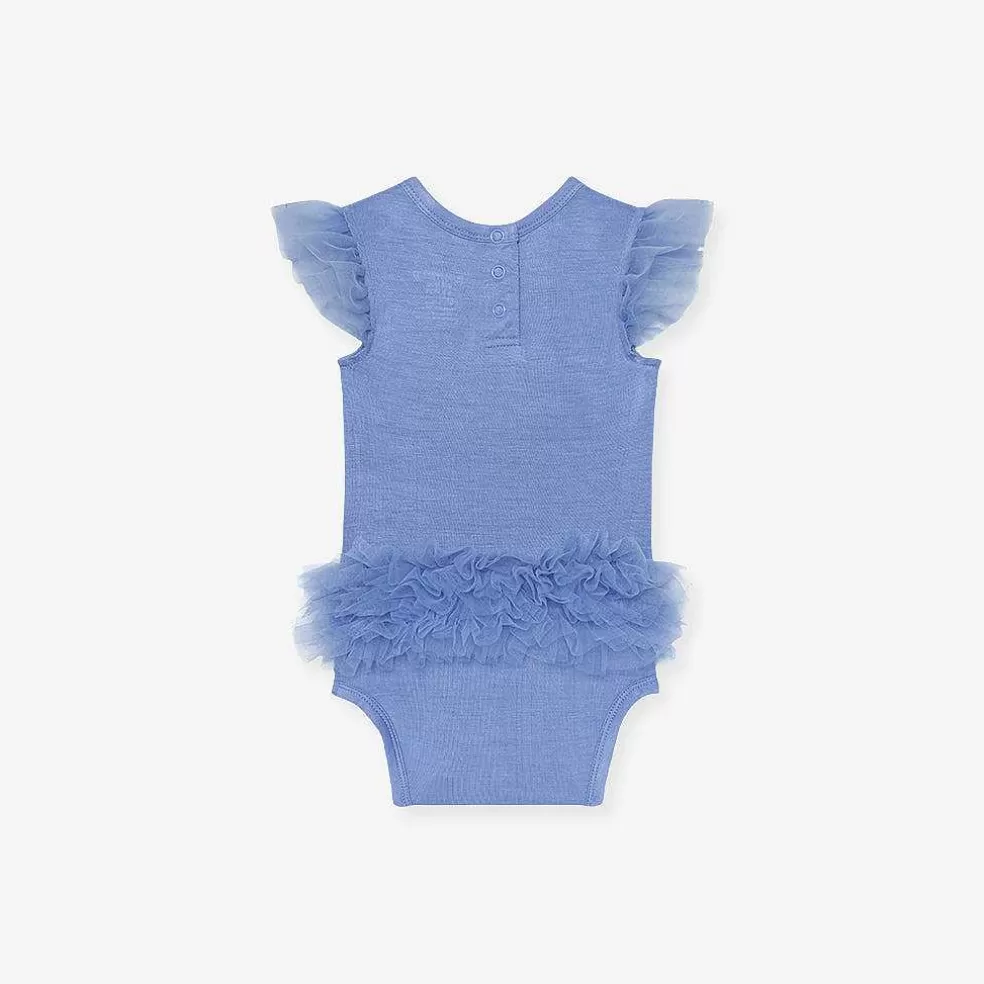 Posh Peanut Tulle Sleeve Ruffled Back Bodysuit New